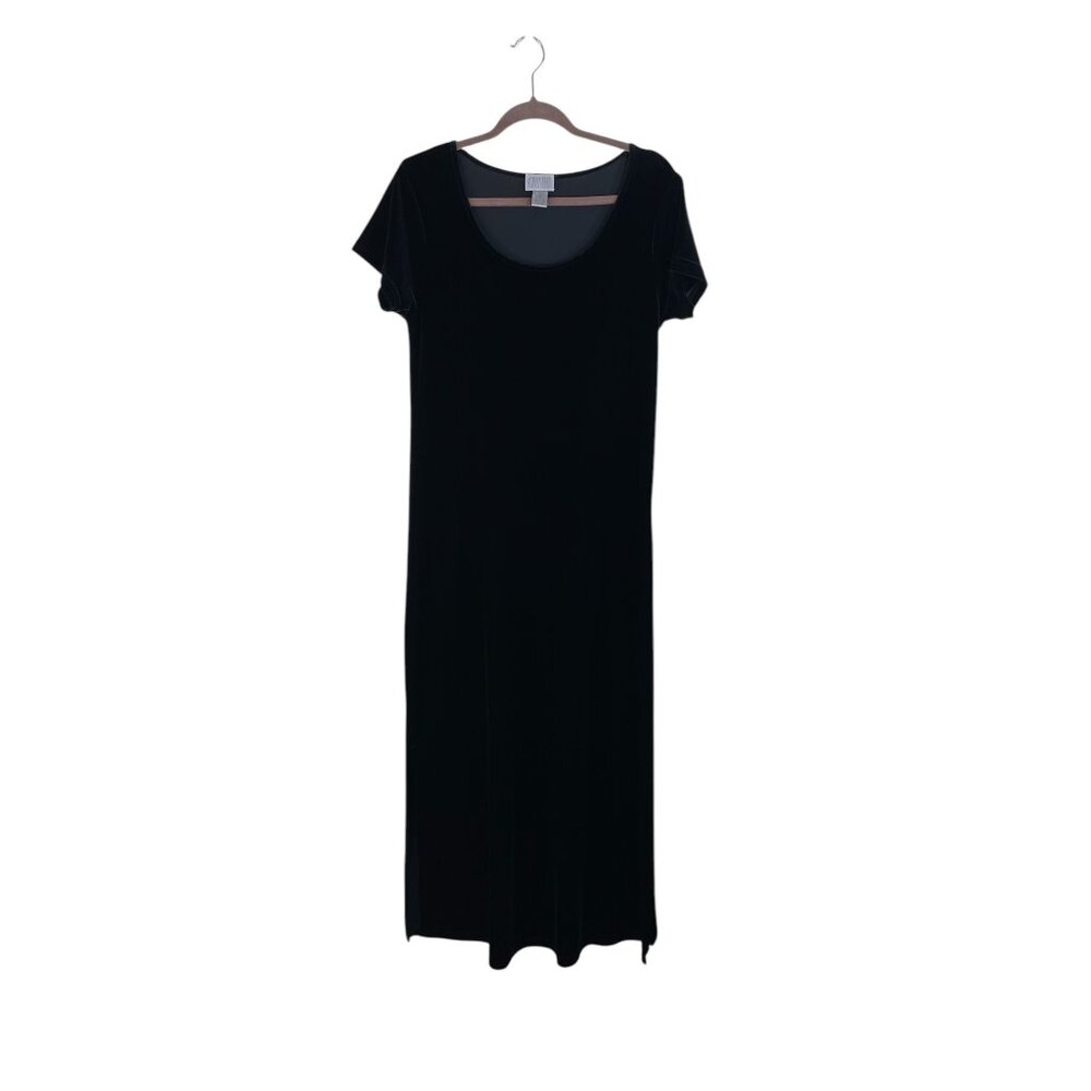 Cassini Black Velvet Short Sleeve Maxi Dress Size M